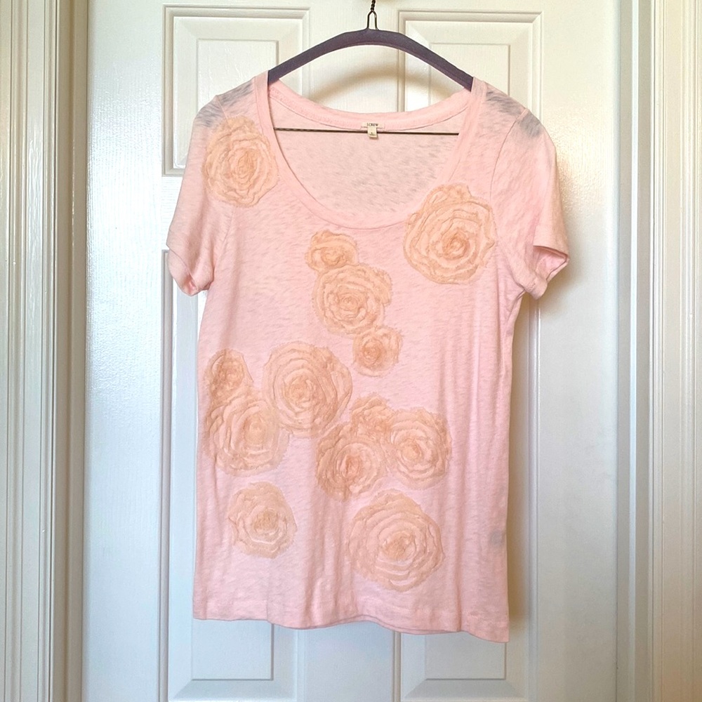 J. Crew Pink Floral Short Sleeve Tee